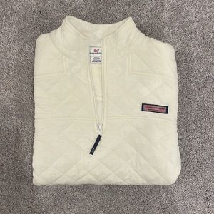 vineyard vines white quilted 3/4 zip up, size small